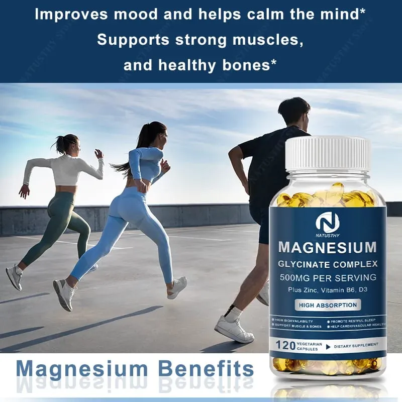 Magnesium Glycinate Supplement 500mg & Zinc Vitamin D3 B6 High Absorption Support for Women & Men Mineral Vegan Capsules — image 5