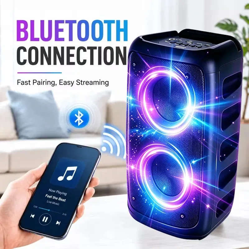 Profesionální velký Bluetooth reproduktor 9900 Hz s mikrofonem Přenosný design s LED osvětlením Subwoofer Party Box Kompatibilní s funkcemi BT/USB/TF/AUX/FM/TWS/MIC/EQ Profesionální karaoke. Ideální dárek k narozeninám Vánoce a Nový rok — image 4