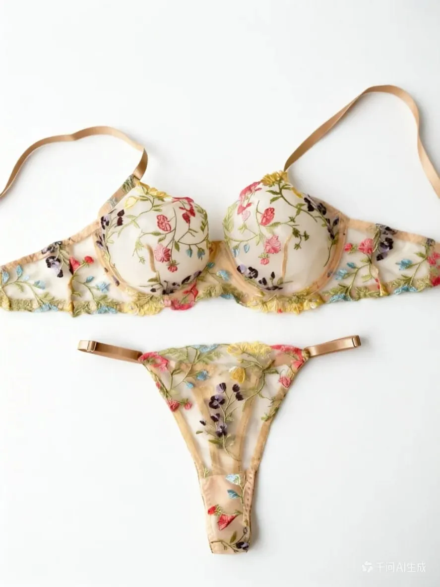 Yimunancy Floral Embroidery Lingerie Set Women Sheer 2-Piece Boho Bra + Panty Underwear Set Intimates — image 1