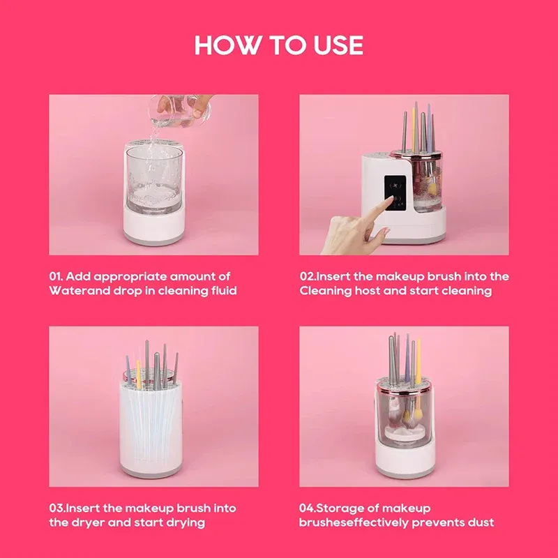 NUOVO elettrico 3 IN 1 macchina per la pulizia dei pennelli per il trucco asciugatrice per pennelli per il trucco strumento per la pulizia dei pennelli cosmetici USB automatico portatile — image 6