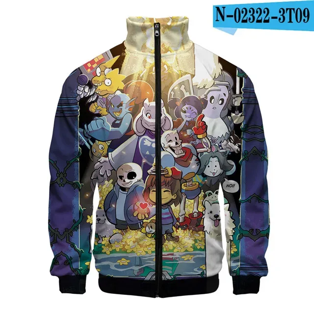 Luxuriöse beliebte Sans Undertale 3D-Druck-Reißverschluss-Raglanjacke Windjacke Jungen/Mädchen Bequeme Stehkragenjacken Mäntel
