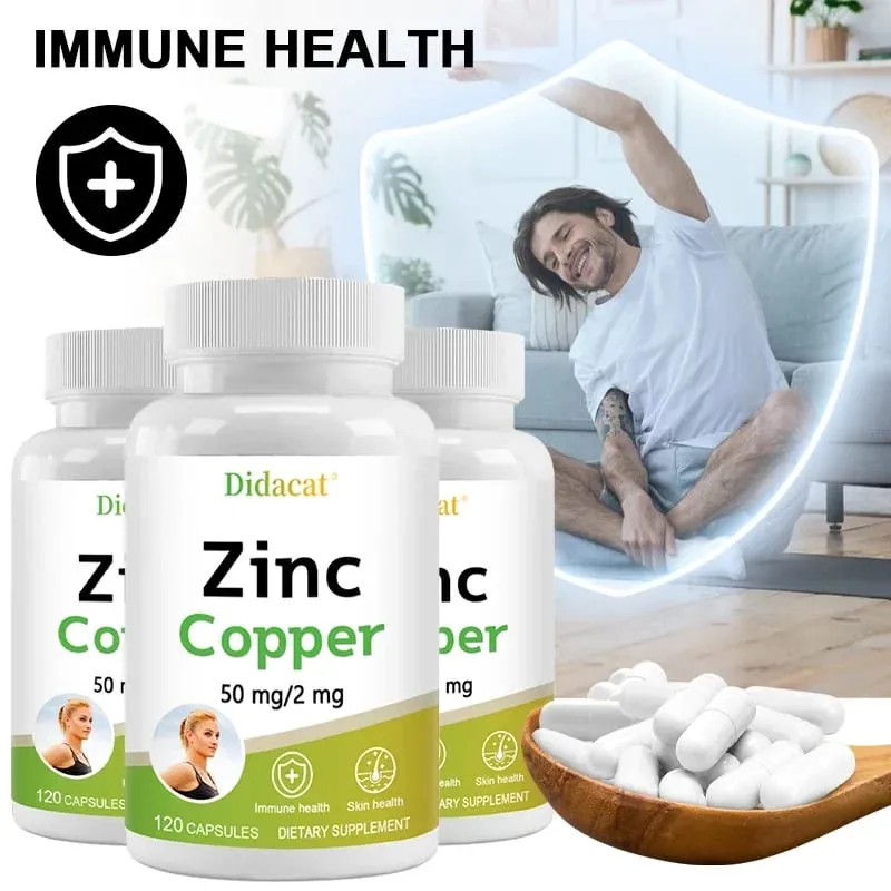 Zinc and Copper Dietary Supplement 120 Capsules Mineral and Antioxidant Supplement Immunity and Mood Supports Skin Health — image 2