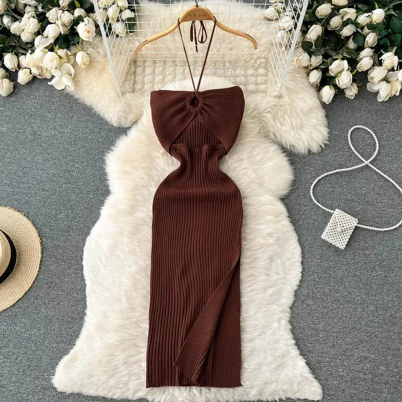 YuooMuoo Chic Mode Sexet Pakke Hofter Split Strikket Sommerkjole 2025 Kvinder Slank Elastik Bodycon Festkjole Streetwear Outfit — image 13