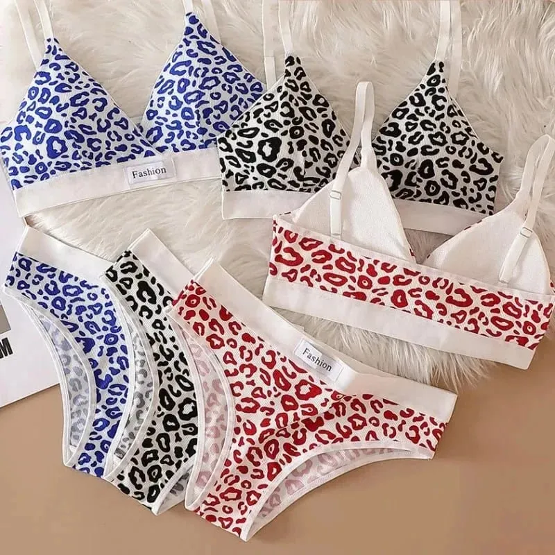 1/3/8Pcs Seamless Bra Set Low Waist Panties Leopard Bralette Sexy Lingerie Set Vneck Sport Brassiere Female Cotton Underwear Set — image 5