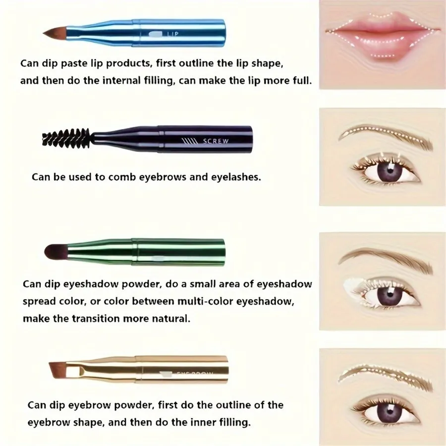4-in-1 Portable Makeup Brush Set Metal Handle Eyebrow & Lip Brushes with Eyelash And Eyeshadow Applicators Travel-Friendly — image 5