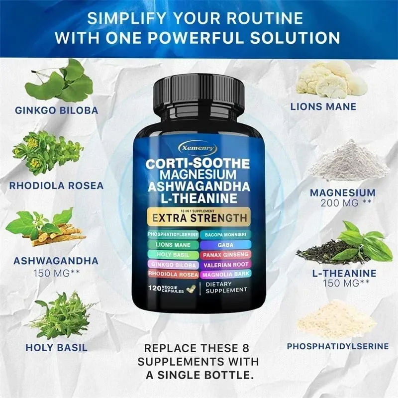 Corti-Soothe Cortisol with Magnesium Ashwagandha L-Theanine - Replenishing Cortisol and Adrenal Function Sleep Support