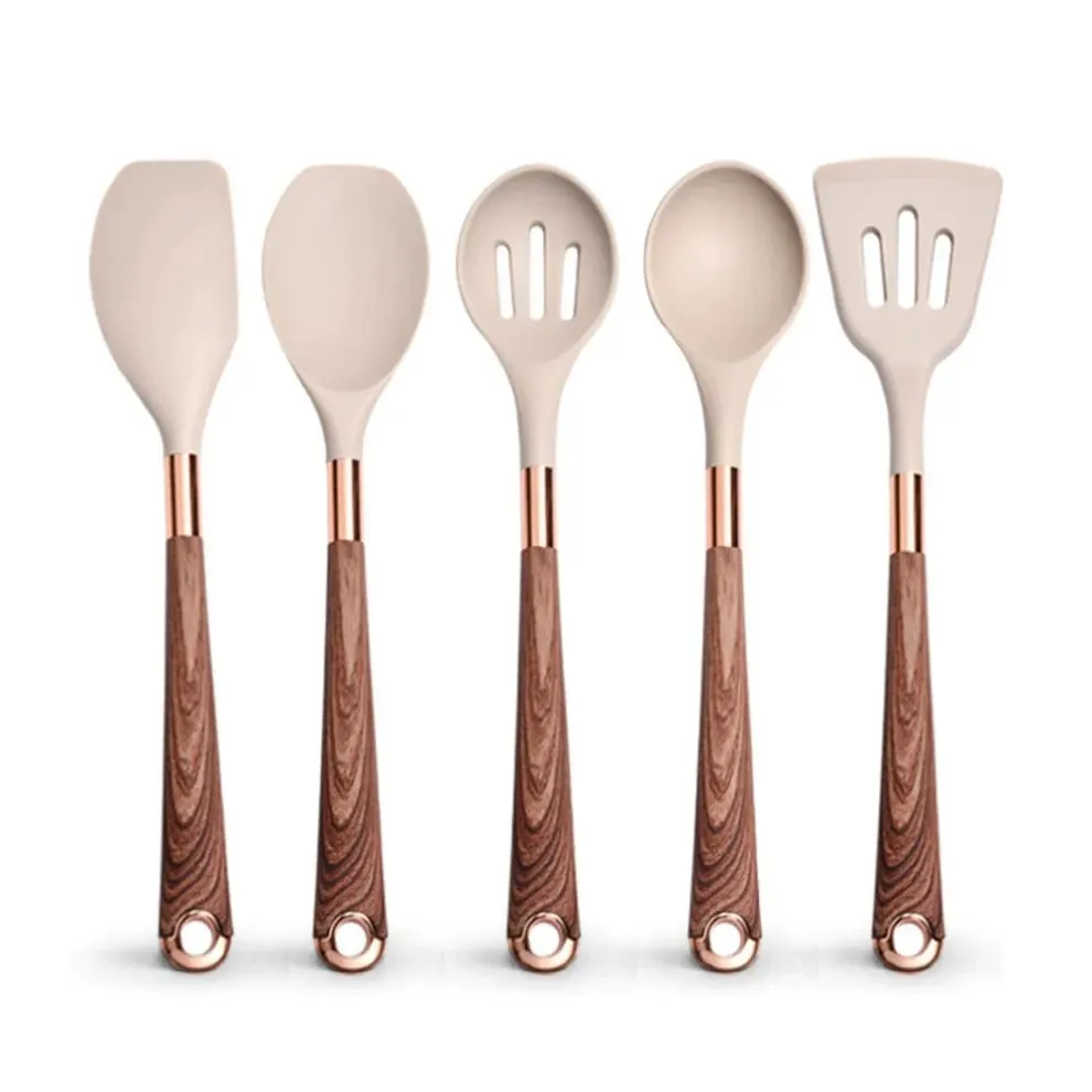 Silicone Cooking Utensils Set Non-Scratch Non-Stick Heat Resistant Spatula Spoon Rose Gold Handle With Bucket Kitchen Gift — image 15