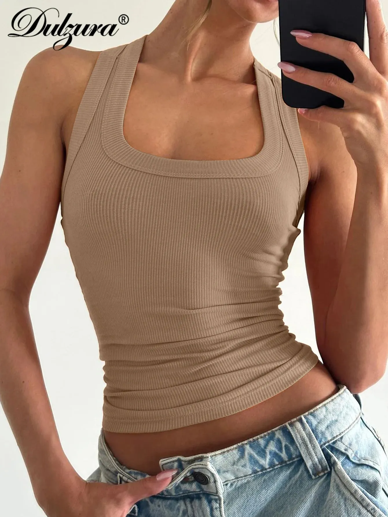 Dulzura Square Collar Sleeveless Slim Ribbed Tank Top Women'S Solid Sexy Casual Top Party Club Street Summer Clothes Wholesale — image 2