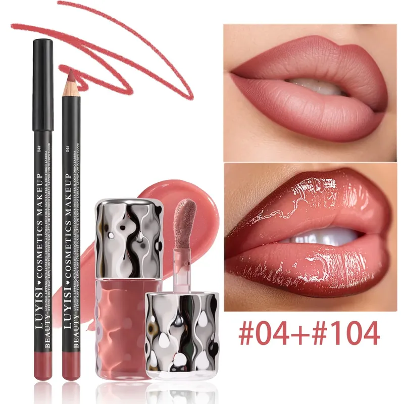 Dairy Lip Kit Set-1pc Matte Lip Liner+1pc Hydrating Lip Gloss Assorted Color Velvet Definition&Glassy Shine Nourishing Formula — image 7