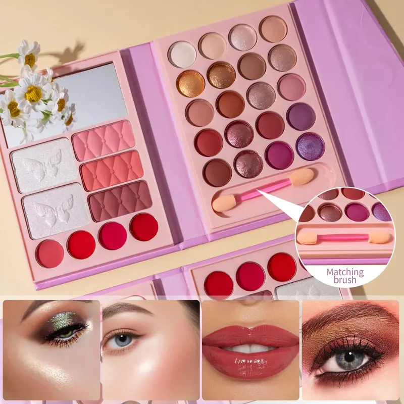 Professional Multifunctional All-in-One Makeup Palette with Matte Shimmery Lipstick Blush Contour Highlighter Makeup Cosmetics