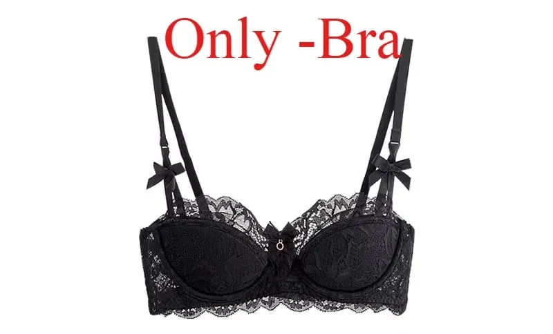 Modest French Pure Desire Bralette AB Cup Couverture complète Soutien-gorge en dentelle et ensemble Petit buste Push Up sans fil pour fille potelée Bow Grande taille — image 9