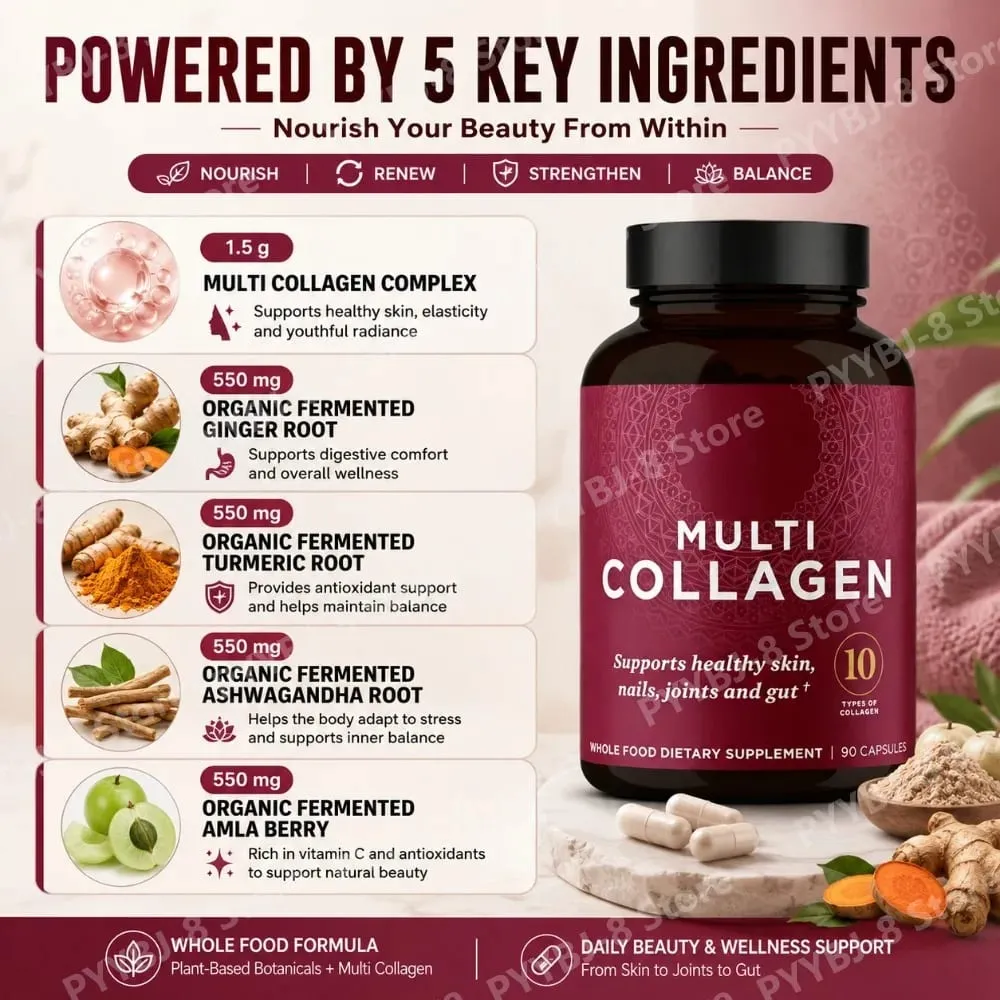 Collageenpillen Gehydrolyseerd multicollageensupplement Ondersteunt een gezonde huid en nagels Darmgezondheid en gewrichten 90 capsules — image 4