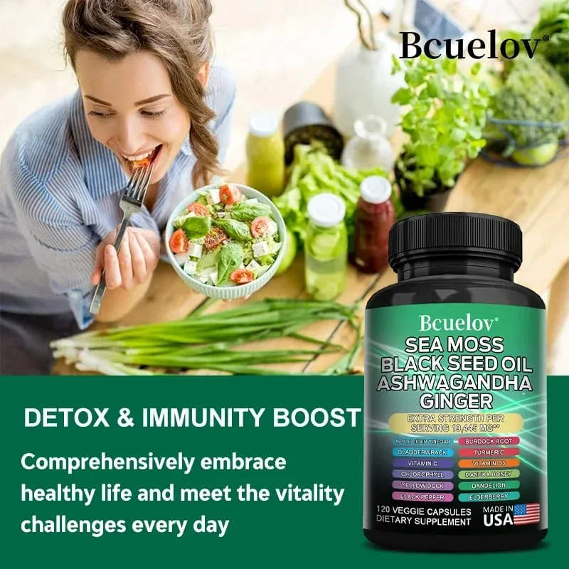 All in One อาหารเสริม Sea Moss Black Seed Oil Ashwagandha Ginger Enhanced Immunity & Energy 120 แคปซูล — image 7