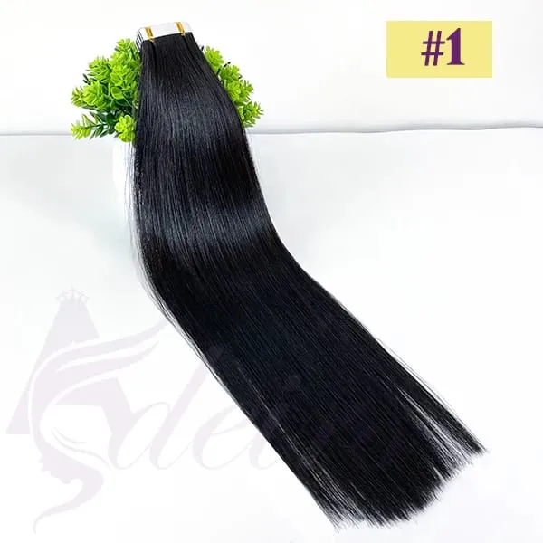 Tape in Human Hair Extensions Natural Seamless Invisible Soft 14"-24" Real Natural Hair Remy Quality Straight Black Brown — image 1