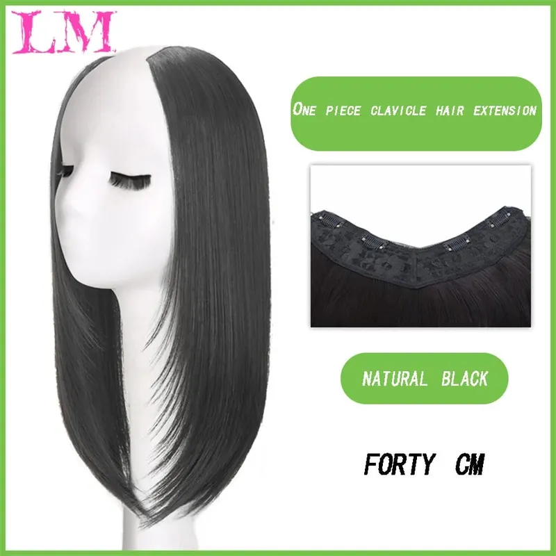 LM Synthetic Hair Extensions Long Straight U-Shaped Half Wig for Women Female Natural Black Blonde Hairpiece