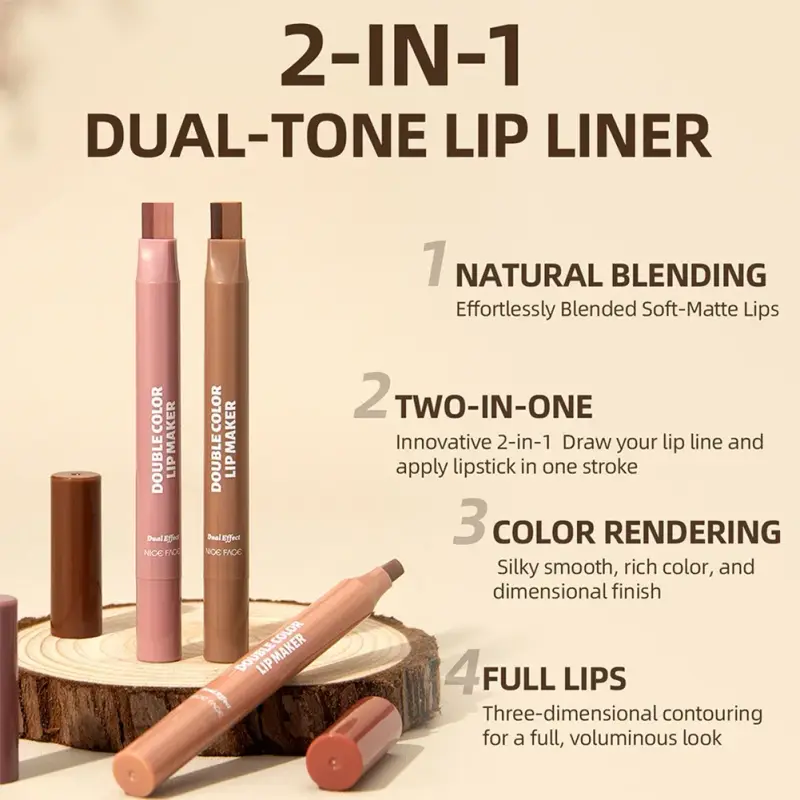 Natural Nude Double‑Color Matte Lip Liner Pen Waterproof Long‑Lasting Plumping Lip Stain Contour Women Makeup Cosmetics — image 1