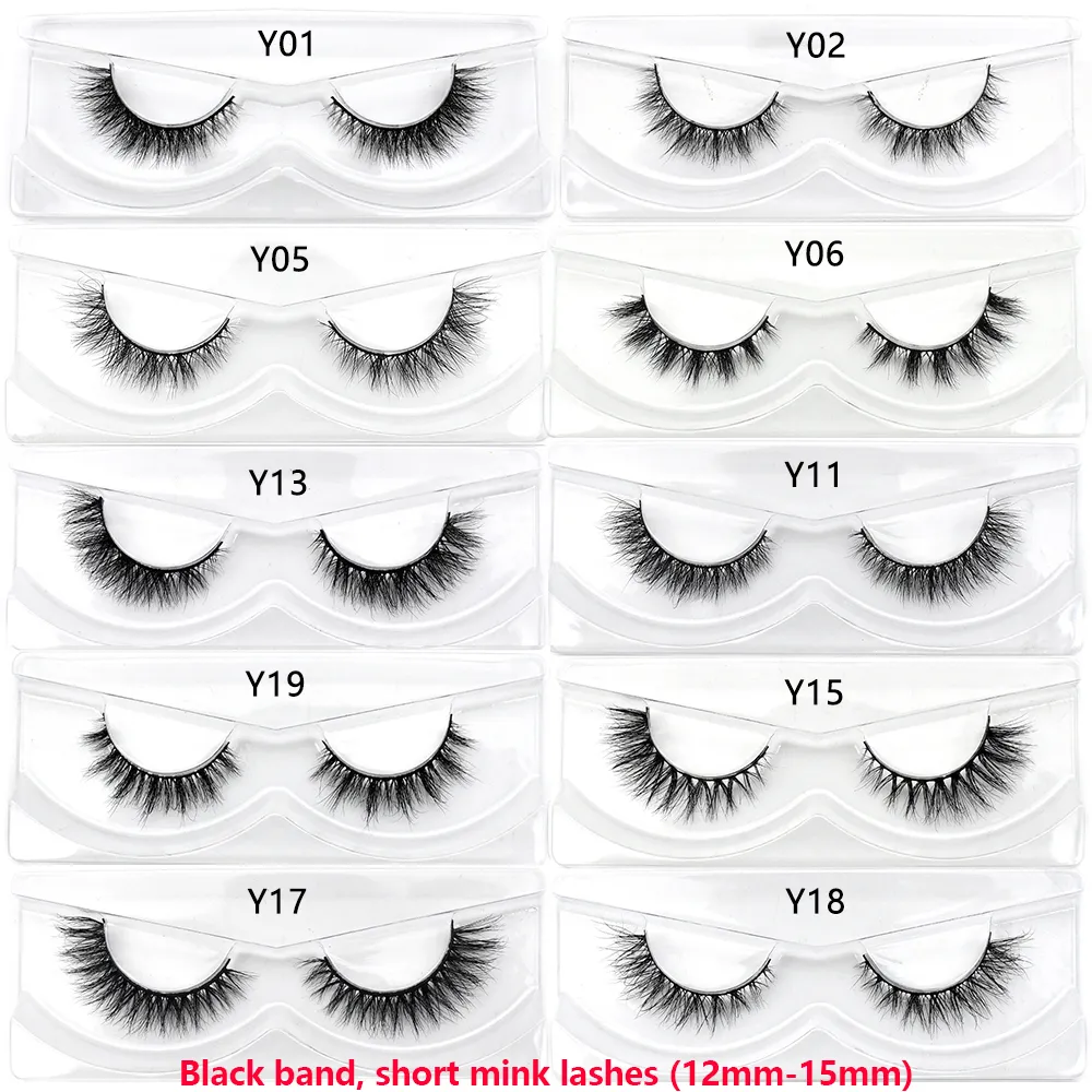 Demi-cils naturels 3D en vison, courts, duveteux, vaporeux, bande croisée, doux, Extension, maquillage — image 6