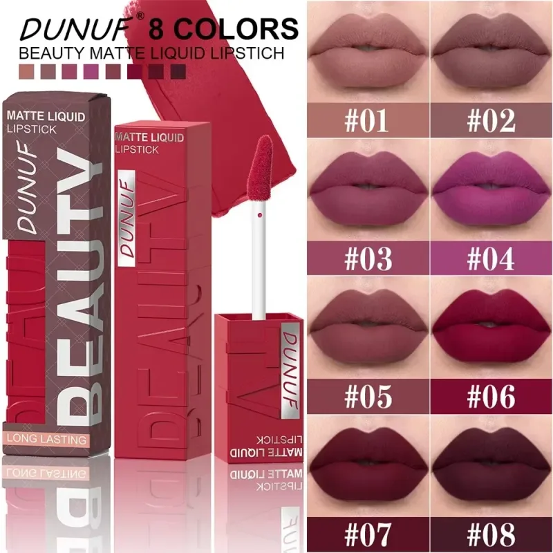 8-Color Lip Matte Smooth Easy-to-Apply Square Gloss Tube Velvet Waterproof Three-Dimensional Sexy Plumping Lipstick Makeup