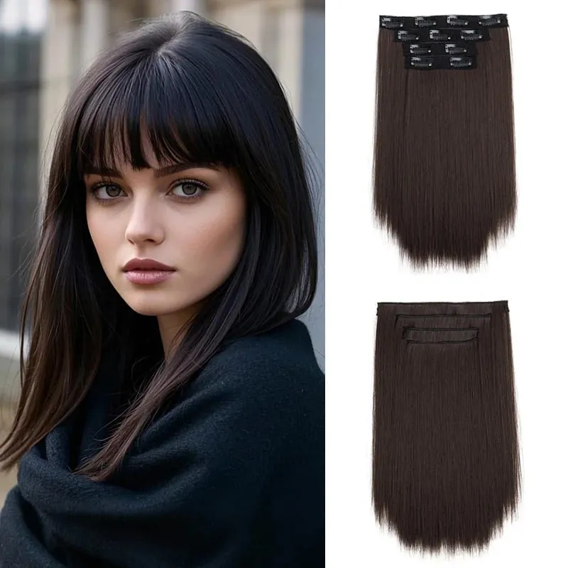 4pcs 14Inch Synthetic Clip-in Hair Extension Short Straight Soft Invisible Brown Blonde Hairpiece for Women — image 10