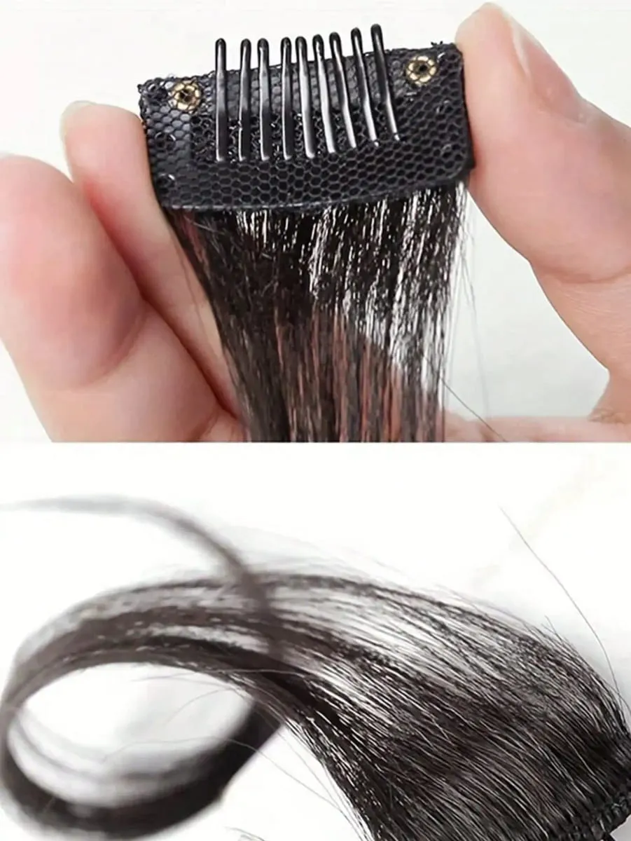 Long Side Air Bangs 2 PCS Synthetic Set Wavy Curly Clip in Curtain Bangs Front Side Bangs Face-Framing Highlights for Women — image 4