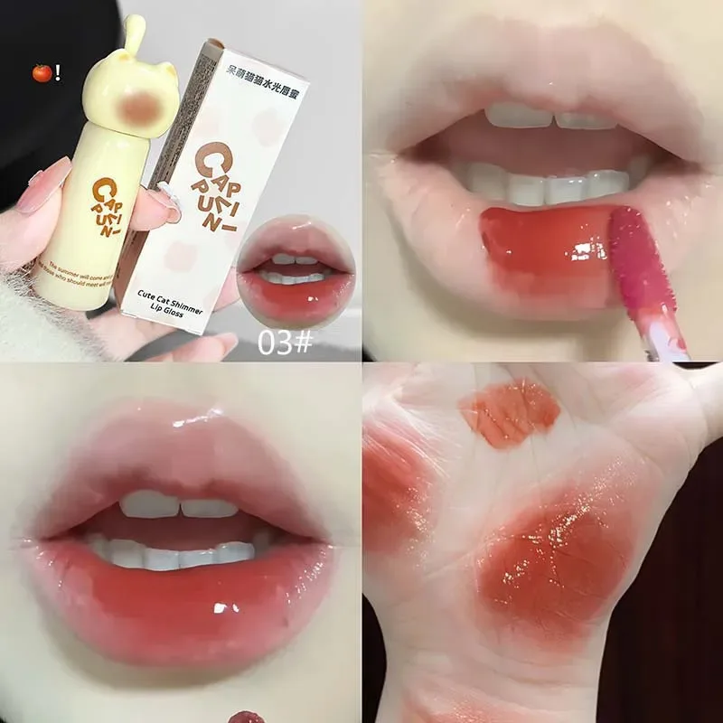 Cute Cat Water Mirror Lip Gloss Lasting Moisturizing Rose Apricot Pink Tint Lip Glaze Nude Lipstick Korean Makeup Girl — image 10