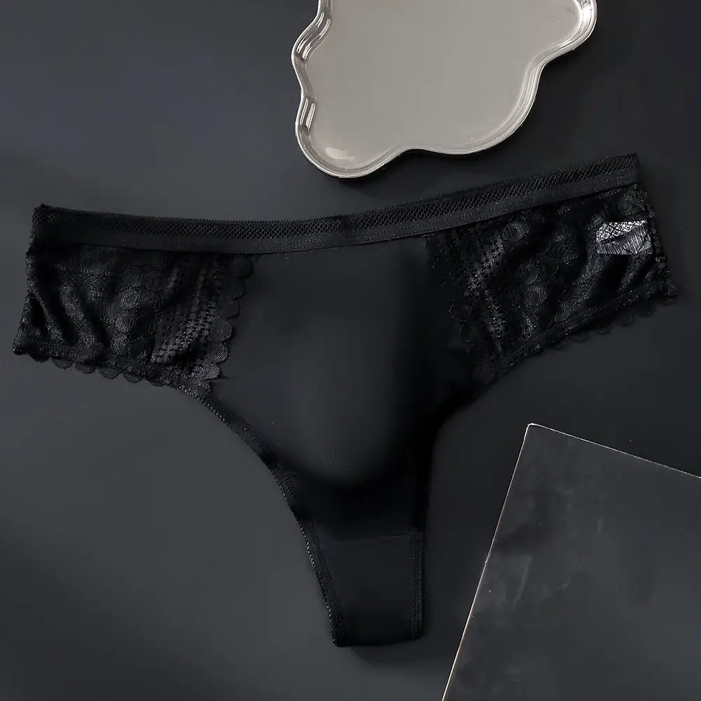 1pc Männer Sexy Spitze Slip Nahtlose Eis Seide G-String Unterwäsche 3D Ausbuchtung Beutel Solide Tanga Hohe Elastische Atmungsaktive höschen — image 8