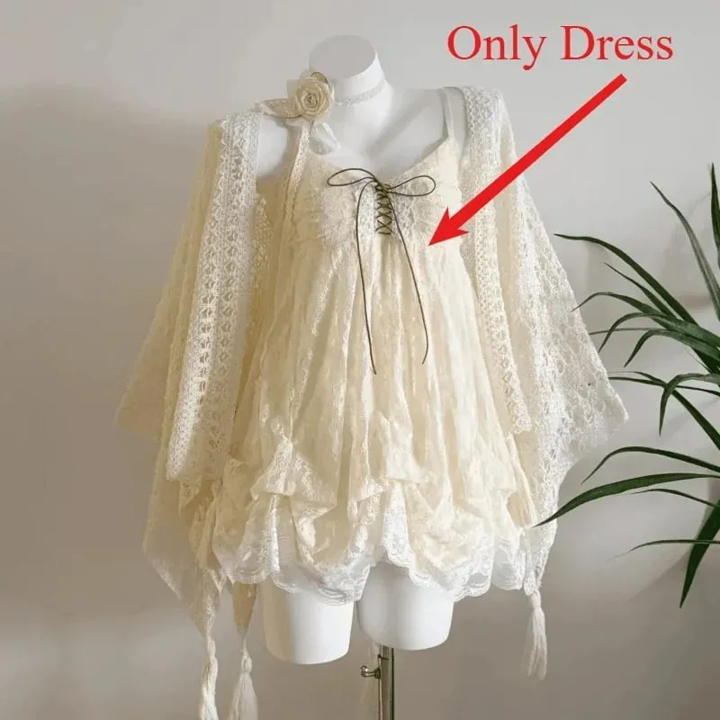 New Vintage Summer Women Sets Elegant Ruffle Lace Chiffon Design Mini Skirt Suit Fairy Female Sweet Korean Fashion Outfits 2025 — image 7