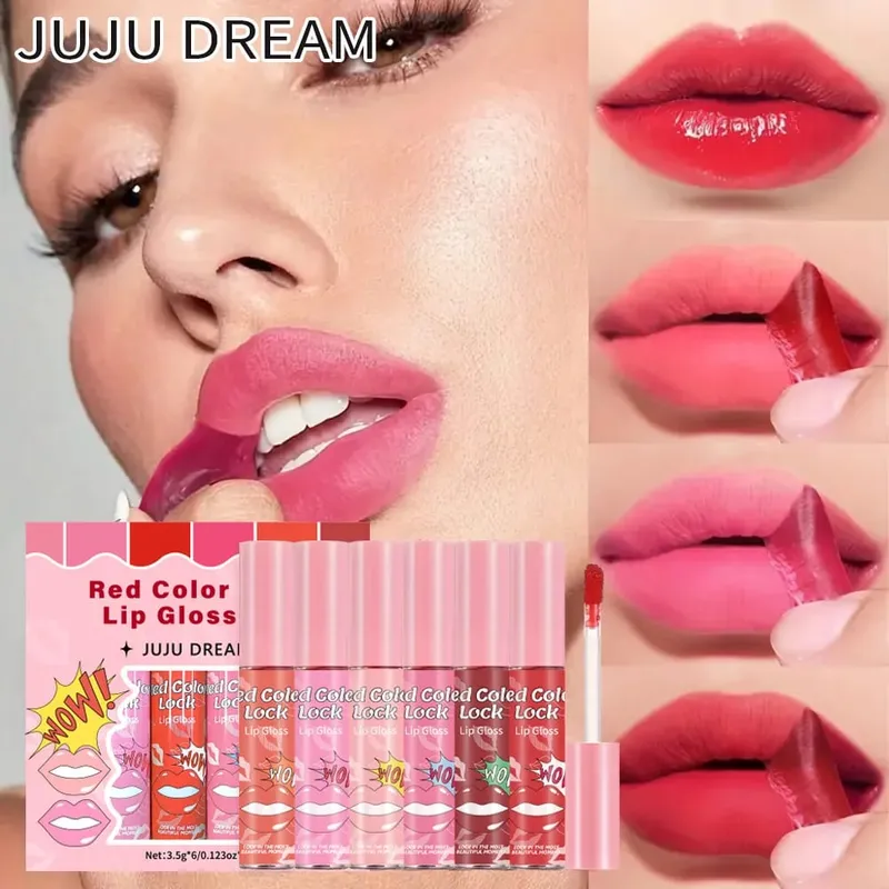 Matte Lip Gloss Color 6-Flavor Set - Smooth Silky Long-lasting Resistant to Cup Stains.Red Brown pink Color Palette for Daily — image 2