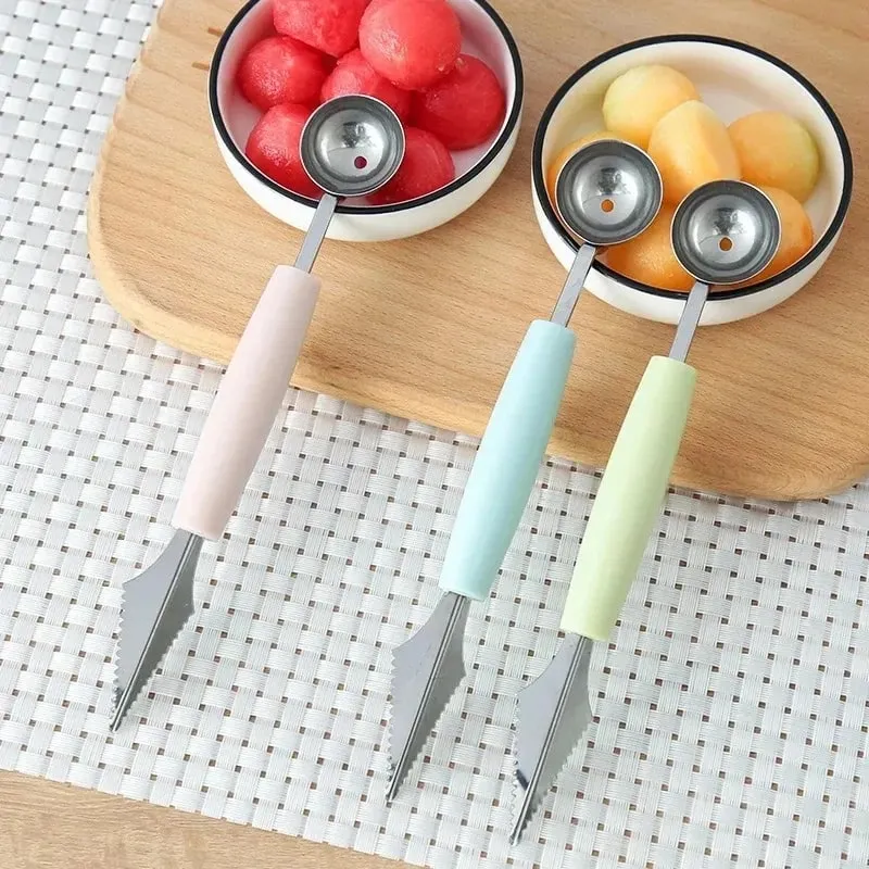 Fruit Spoon Digging Double Headed Stainless Steel Portable Multifunctional Melon Baller Scoop DIY Fruit Platter Ball Tool TMZ — image 4