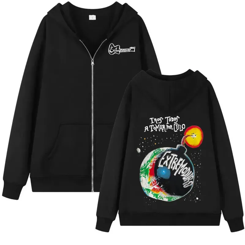 Rock Band Extremoduro Tour 2026 Zip Up Hoodies Fesyen Lelaki Gothic Fleece Sweatshirts Kot Zip Besar Hoodie Streetwear — image 1