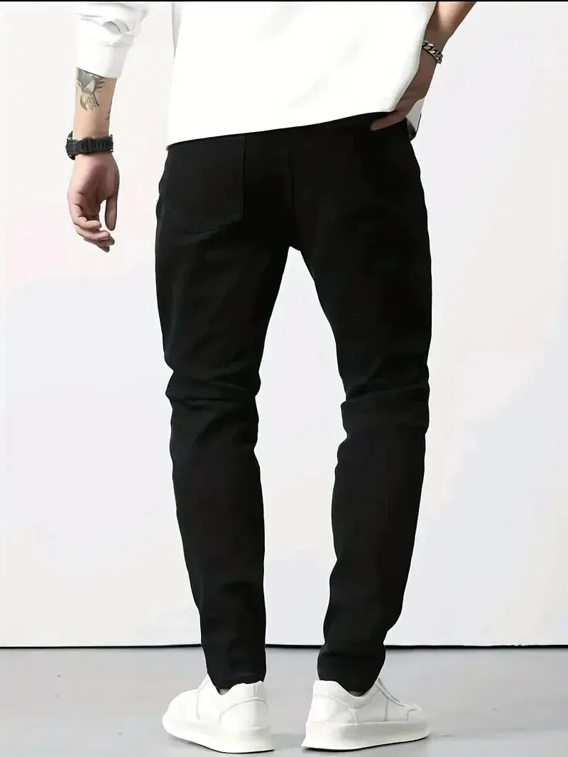Men's New Slim Fit Stretch Cotton Jeans Ripped Casual Black Blue Denim Pencil Pants for Everyday Social Wear — image 6