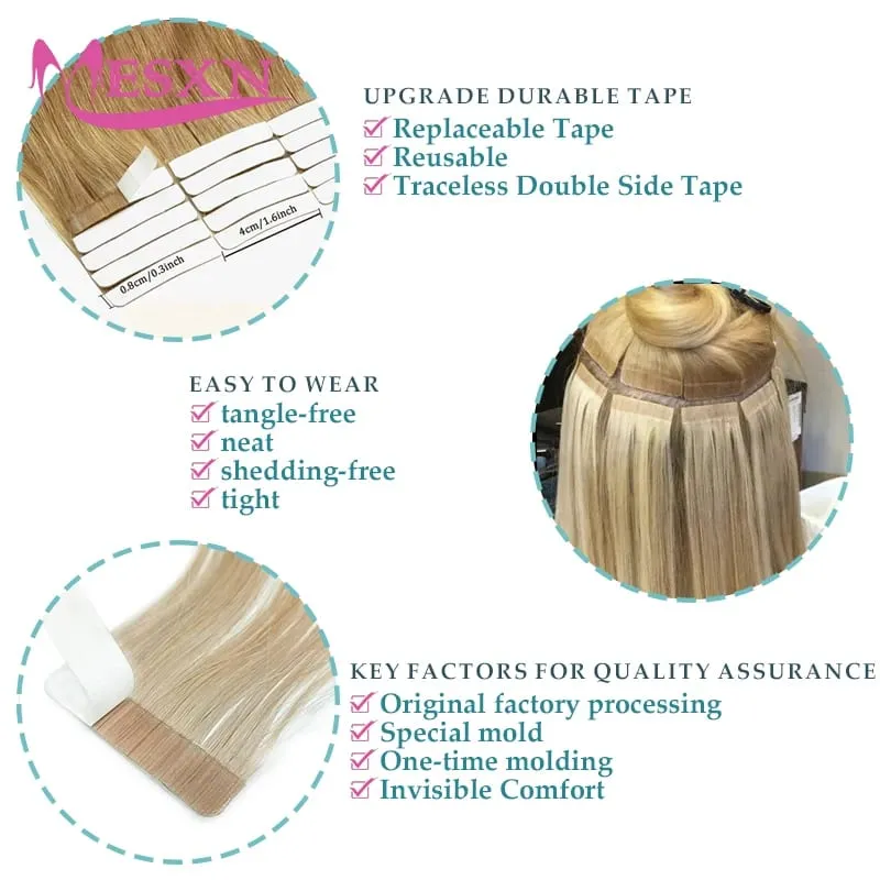 High Quality Tape in Extensions 100% Human Hair Invisible SKin Weft 12"-22" inch 613 color Adhesive Real Natural Hair For Women — image 6