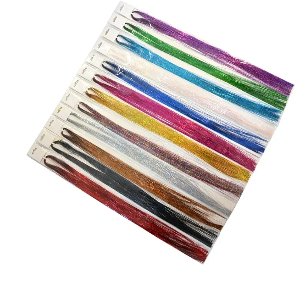 47 Inches Shiny Hair Tinsel 200 Strands/Pack Sparkle Glitter Hair Extensions Tool for Braiding Women Girls Hair Accessories — image 7