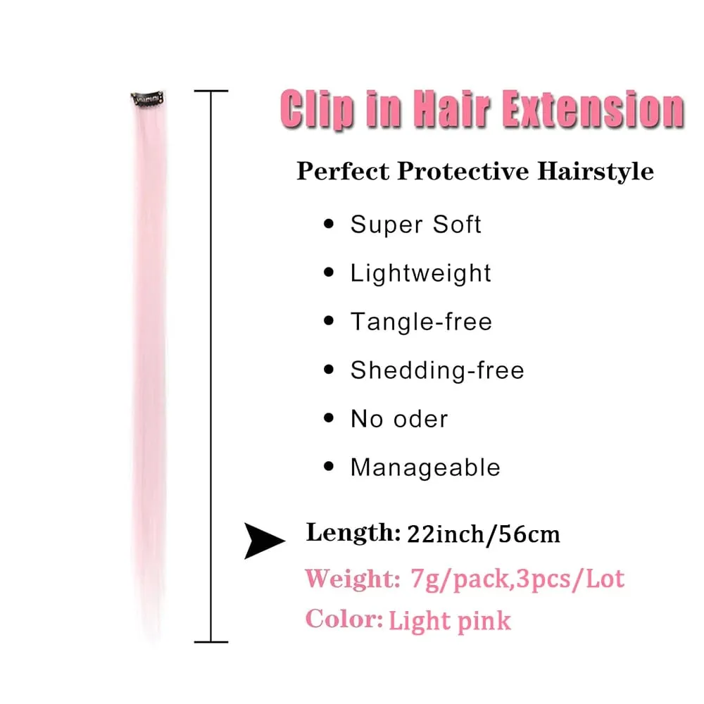 22 inches Colored Party Highlights Clip in Hair Extensions for Girls Multi-colors Straight Hair Synthetic Hairpieces — image 3