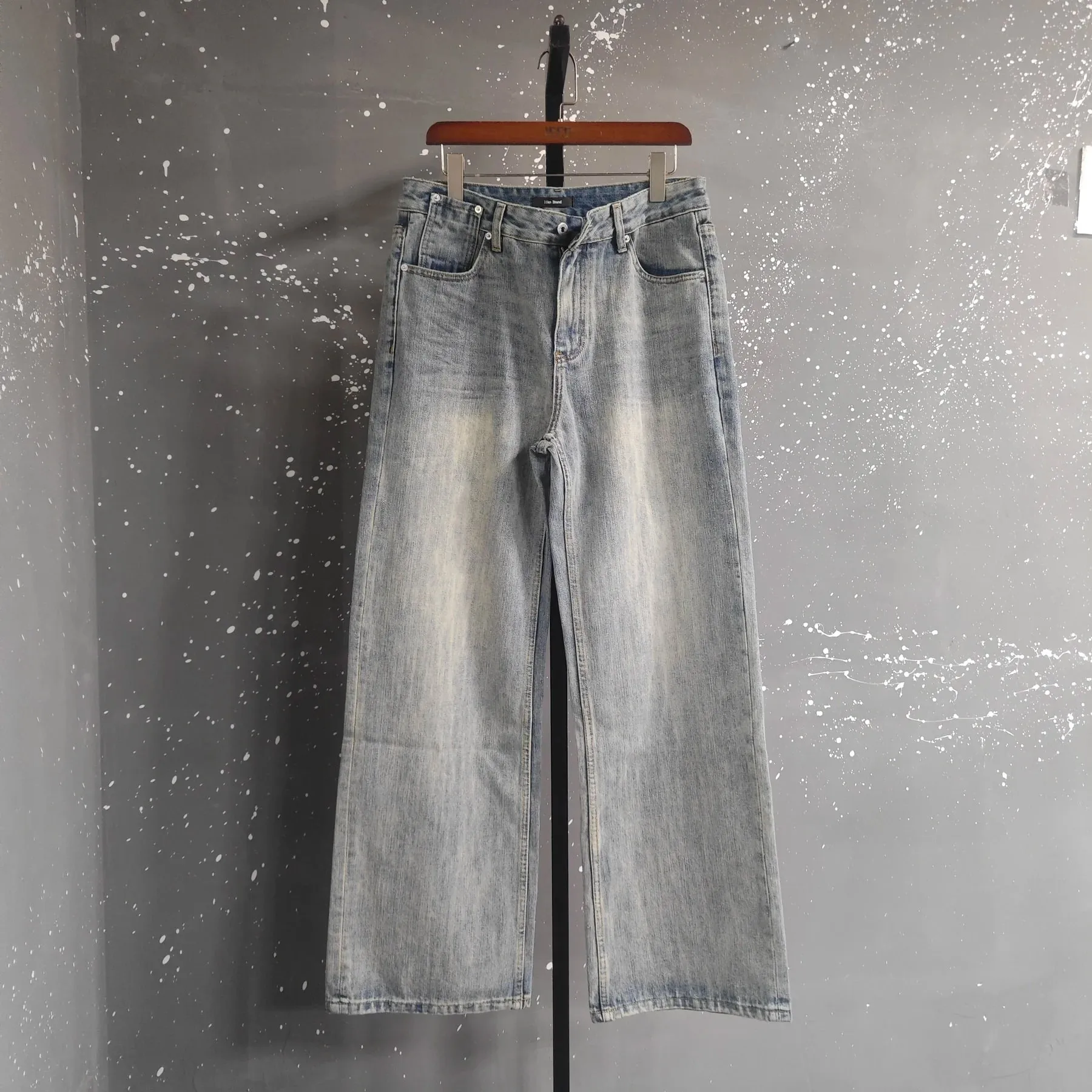 Amerikaanse retro minimalistische versleten gewassen jeans voor heren Effen volledige lengte Causale broek met rechte pijpen 2026 Lentenieuws 9X1974