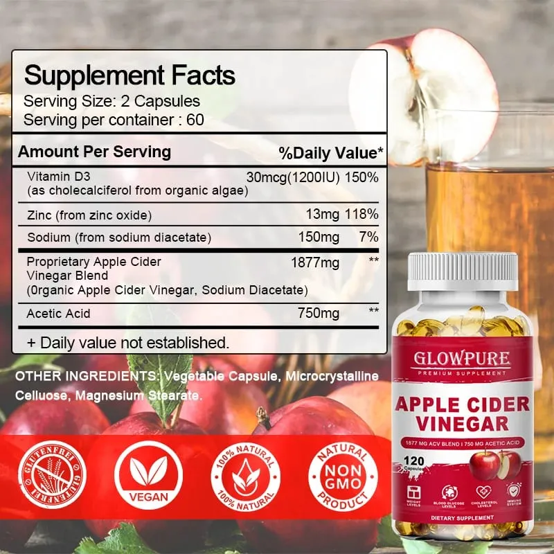 Apple Cider Vinegar Capsules Detox For Bloating and Constipation Slimming Fat Burning Digestive System Health