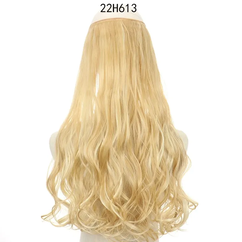Long No Clips Invisible Wire Hair Extensions 16 22 32" Synthetic Wavy Black Brown One Piece Hairpiece Hair Extension