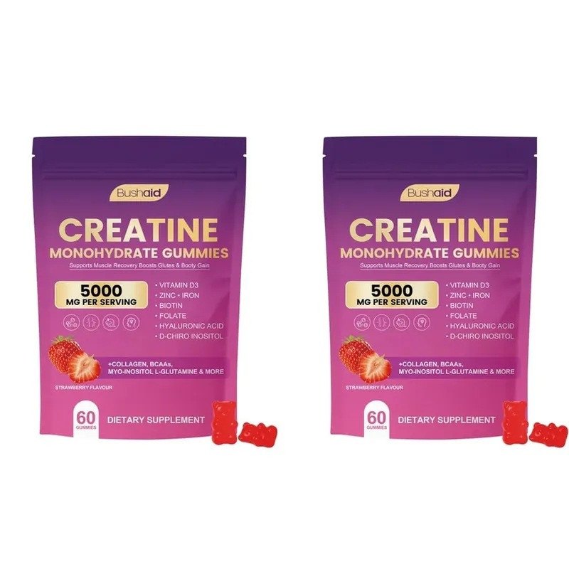 Gomas de monohidrato de creatina BushAid para recuperação muscular pós-treino com mistura de multicolágeno BCAA e zinco 60 gomas — image 8