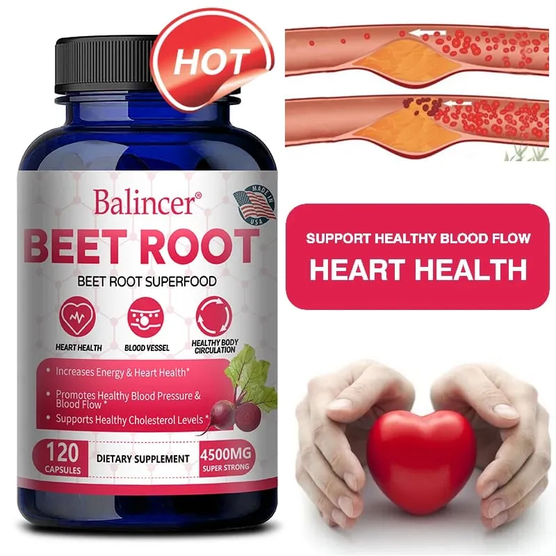 Balincer Organic Beetroot Extract Capsules - Good for Energy and Endurance Blood Circulation Heart Health Supplement — image 1