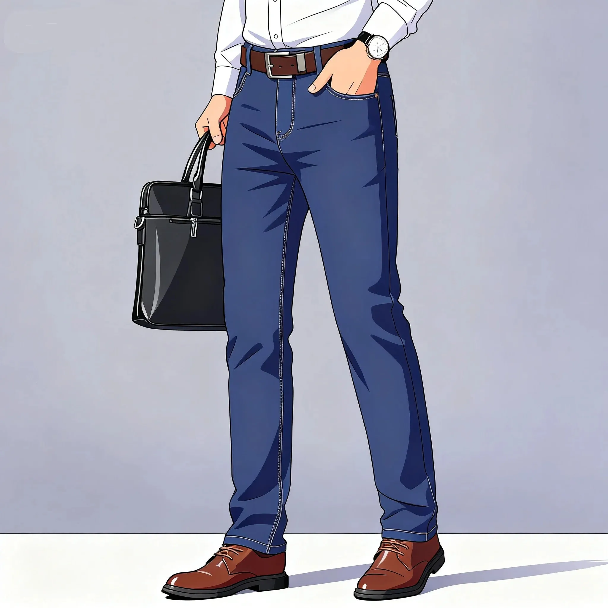 2024 Summer Thin Men's Elastic Cotton Jeans Fashion Gray Comfortable Business Straight Casual Pants High Quality Brand Trousers — image 2