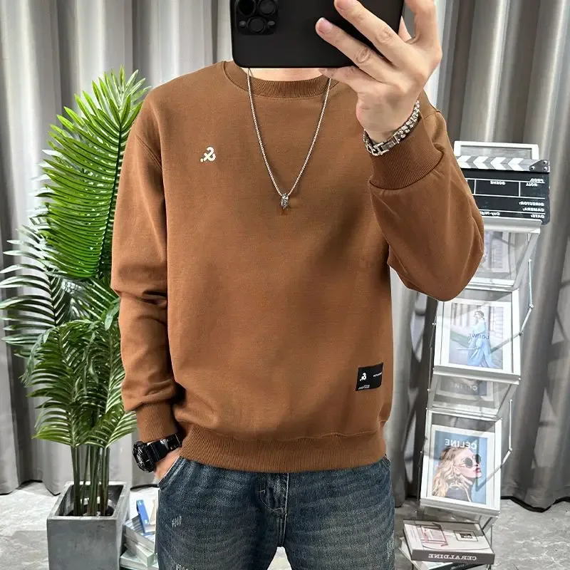 Spring Autumn Men's Trendy Simple Casual Print All Match Sweatshirt Y2K Streetwear Round Neck Long Sleeve Loose Pullover Hoodies — image 5