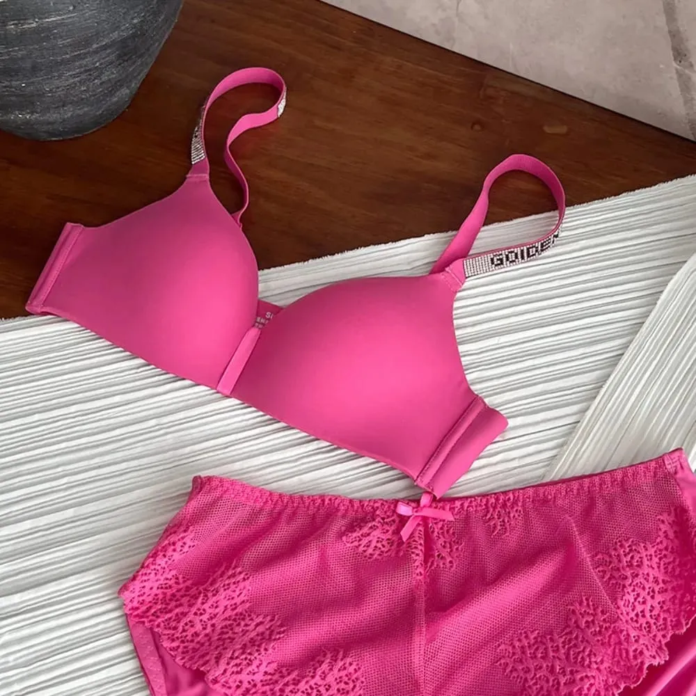セクシーな Fashion Women Triangle Cup Bralette 32‑38 Thin Seamless Push Up Anti Sag Rhinestone Letter Strap Beautiful Back Lingerie — image 3