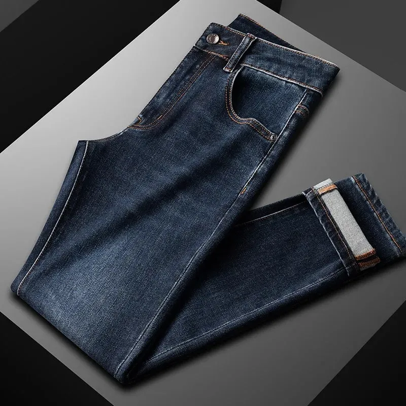 Light Luxury Blue Jeans Men's Autumn and Winter Thick 2024 New Simple and Versatile Casual Stretch Slim High-End Trousers — image 4