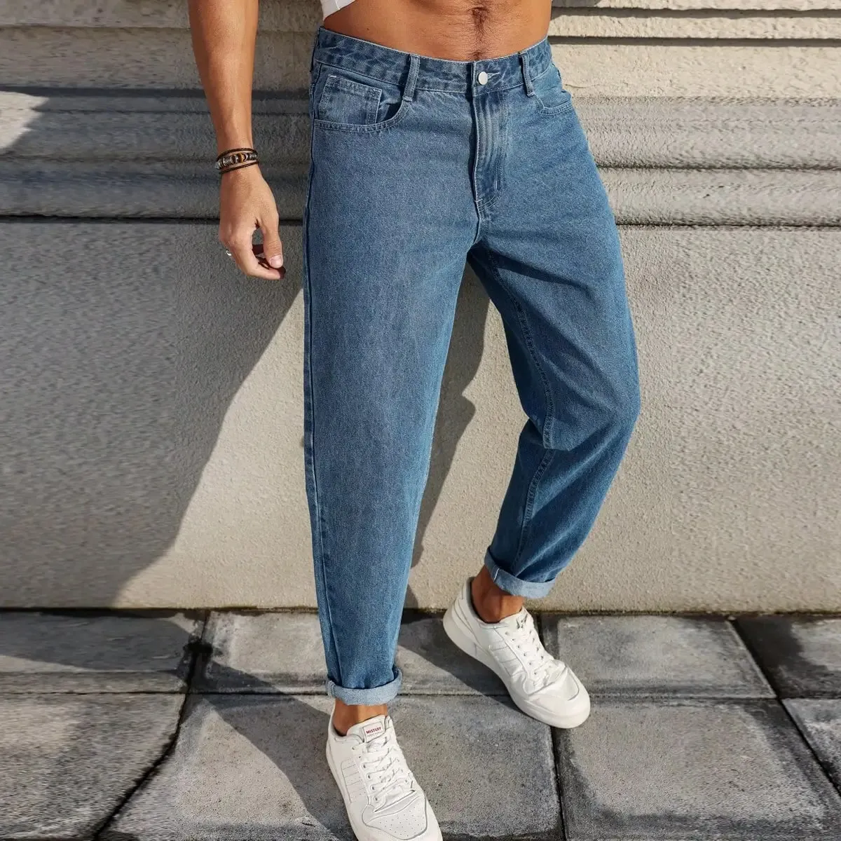 Men's Jeans Are Made of Classic Blue Denim Fabric with a Loose Fit Making Them an Indispensable Versatile Item in the Wardrobe. — image 8