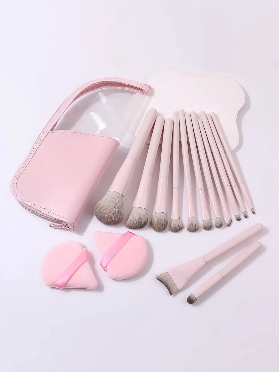 16-teiliges Make-up-Pinsel-Set mit dreieckigen Puderquasten und Aufbewahrungstasche für Foundation, Rouge, Lidschatten, Vollgesichts-Make-up-Set