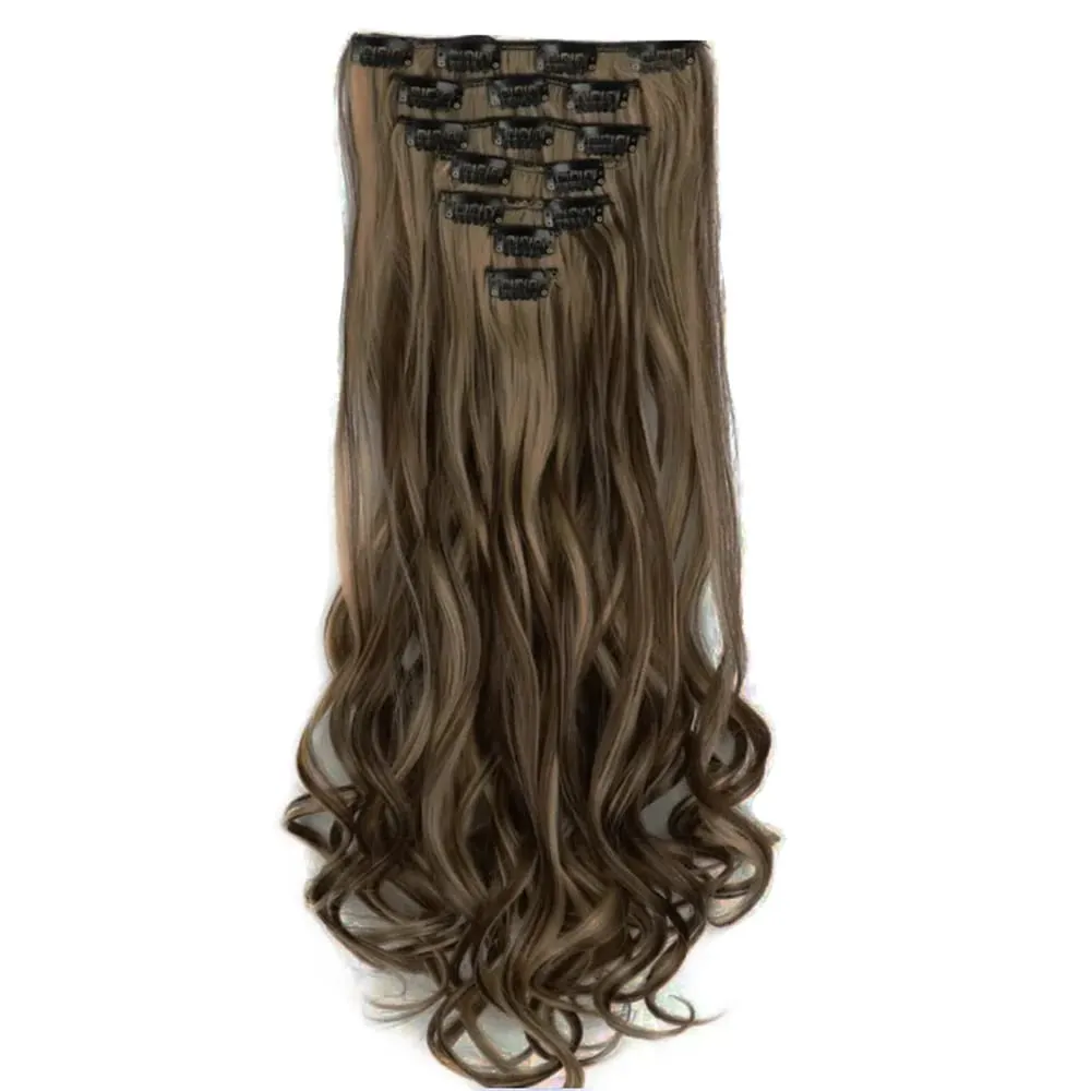 Soowee Synthetic Hair Curly Brown Blonde Clip In Grey Hair Extensions Hairpiece Fake Hair Piece for Women — image 10
