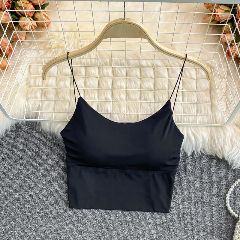 Women Crop Tops Sexy Solid Color Camisole Ice Silk Tube Top Seamless Sports Tank Top Wireless Underwear Padded Bra Bralette Vest — image 10