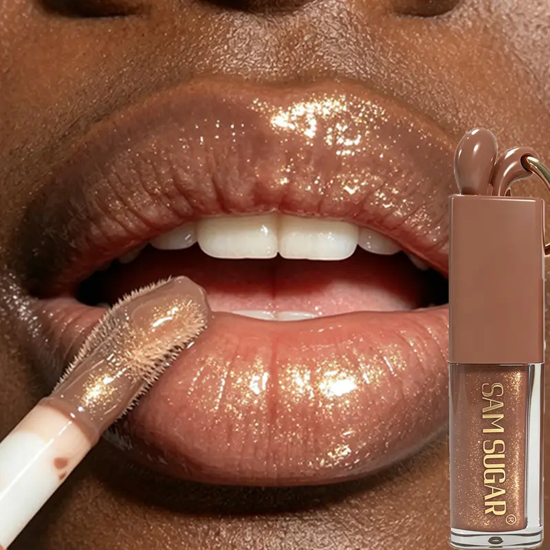1pc Mirror Gold Shiny Brown Rabbit Lip Gloss Moisturizing Plumping Lip Gloss Liquid Lipstick Matte Chocolate Brown Lip Tint Tone