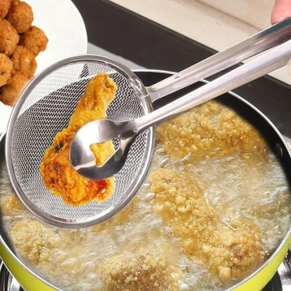 Stainless Steel Oil Frying Clamp Filter Fine Mesh Strainer With Clip Tongs for Oil-frying Food BBQ Kitchen Tools — image 1