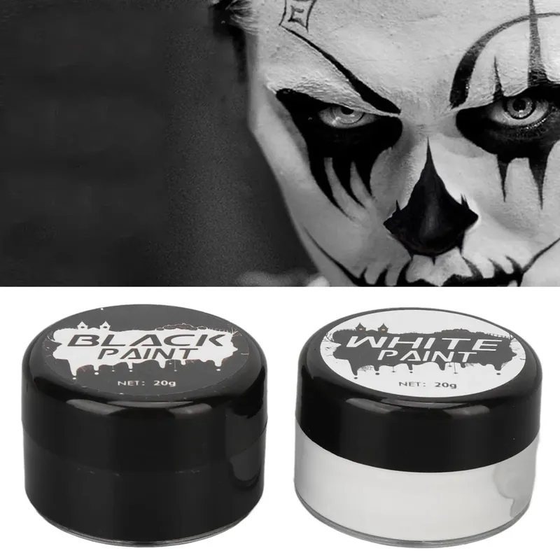 Halloween Face Paint Kit Cosplay Face Body Paint Highly Pigmented Black and White Easy to Paint with Brush for Theme Parties — image 3